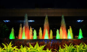 Chhatrapati Shivaji Maharaj International Airport illuminated in tricolor