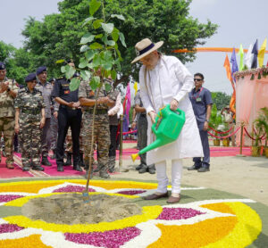 Amit Shah waters a sapling planted under the ‘All India Tree Plantation’ campaign