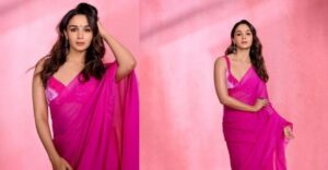 Alia Bhatt In Manish Malhotra Pink Saree With A Flattering Blouse