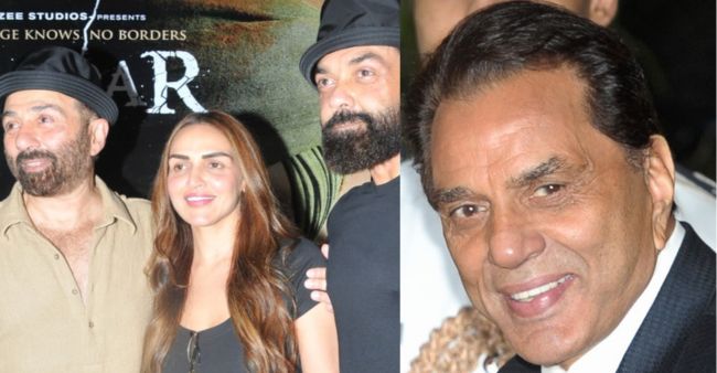 Gadar 2 Screening: Dharmendra Reacts To Sunny Deol, Esha Deol, Bobby Posing Together