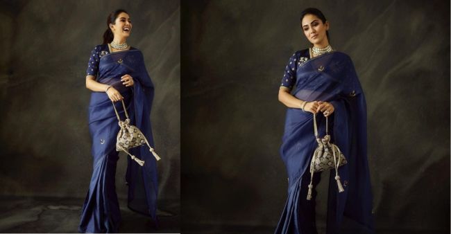 Mira Rajput In Rs 26k Blue Raw Mango Saree