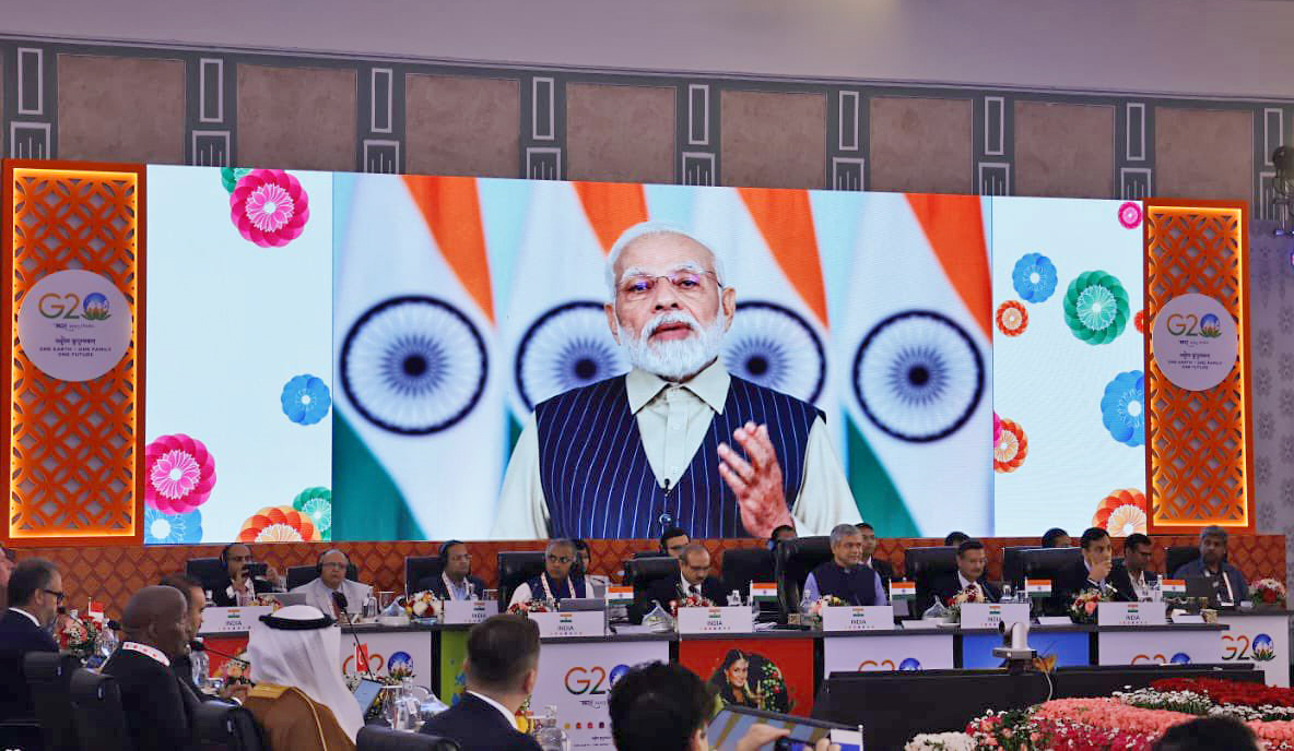 PM Modi in virtual address at G20 meet : “India has moved from red tape to red carpet”