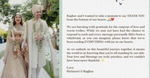 Parineeti Chopra-Raghav Chadha Share Gratitude Note