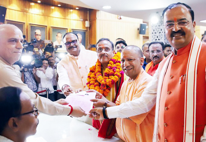 Former UP Deputy CM Dinesh Sharma takes oath as Rajya Sabha MP