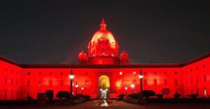 Rashtrapati Bhawan lit Red for the ‘Go Red’ campaign for Dyslexia awareness month