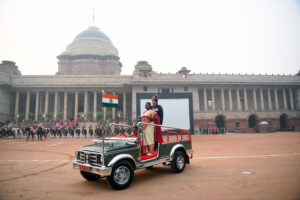 President Droupadi Murmu inspects the Guard of Honour at the Sestercentennial celebrations