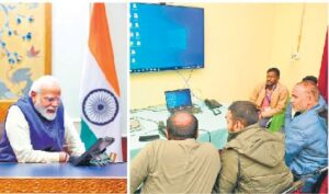 Prime Minister Narendra Modi talking to rescued workers of Uttarkashi tunnel