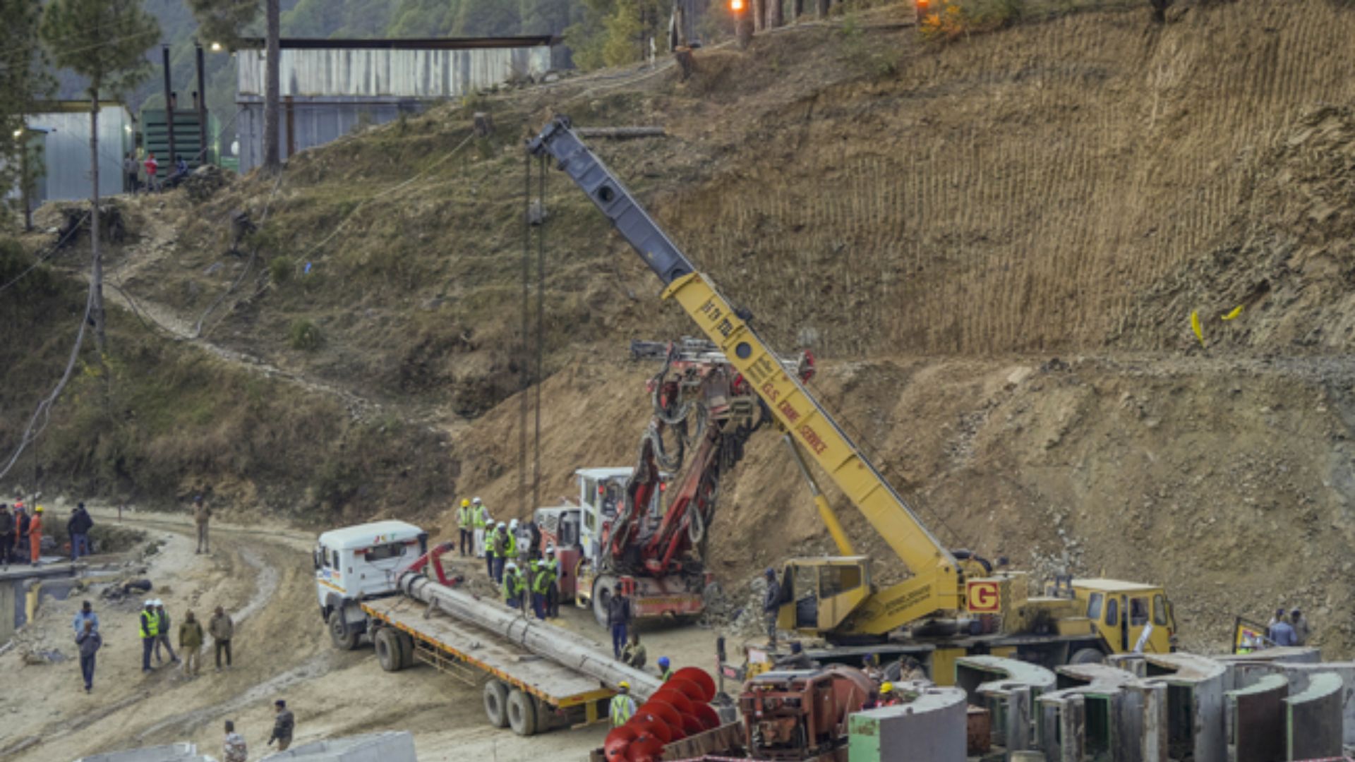 To extract auger blades from debris, a plasma cutter is flown in