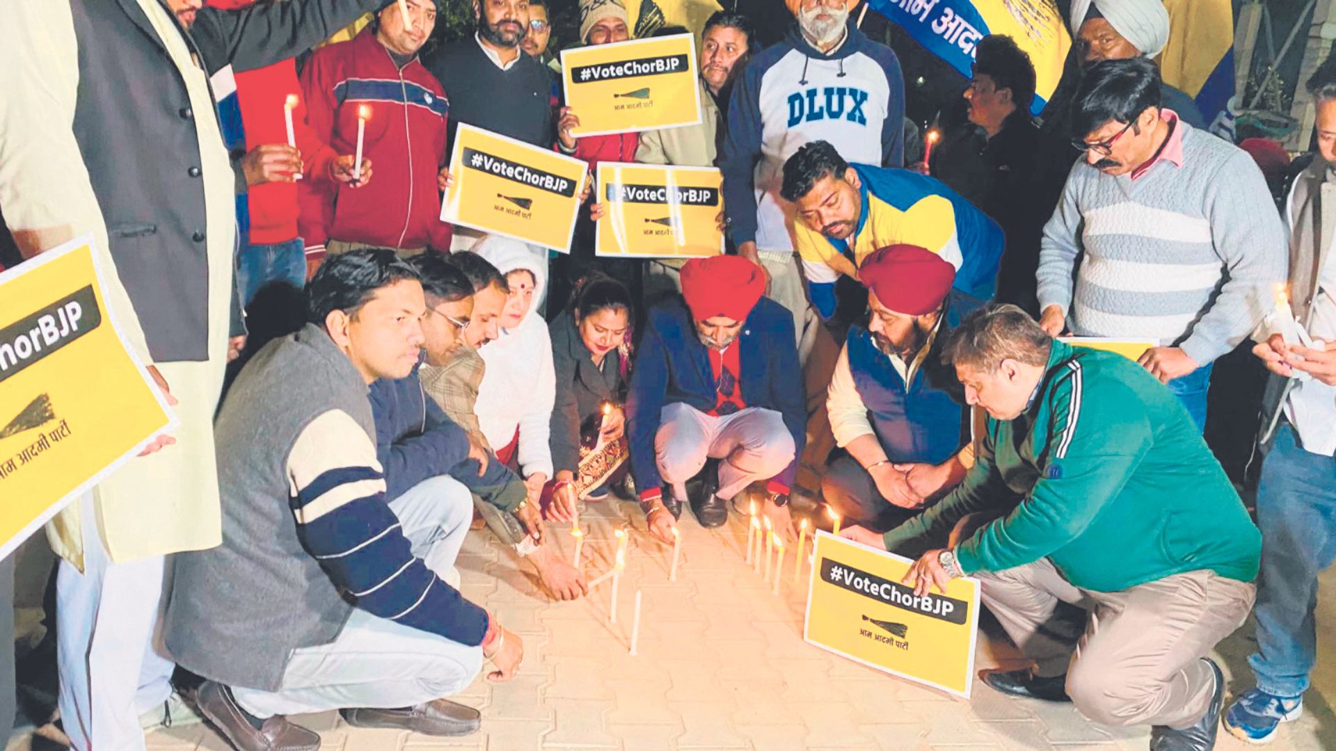 Aam Aadmi Party holds candle march in Maloya, hunger strike enters fourth day