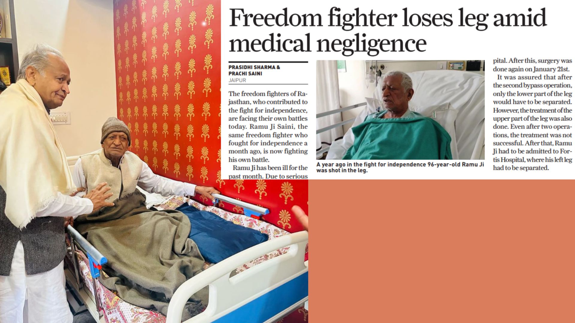 Former CM Gehlot assures support to ailing freedom fighter