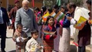 Bhutanese school students line up in Thimphu’s streets to welcome PM Modi