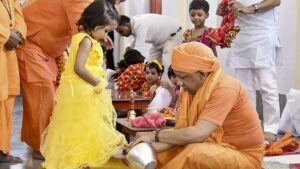 Yogi Adityanath performs Kanya Pujan at Gorakhnath Temple