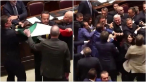 Watch: MPs Exchange Blows in Italian Parliament Over New Bill