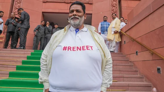 Bihar MP Pappu Yadav Dons ‘Re-NEET’ T-Shirt While Taking Oath in Lok Sabha; Slams BJP’s Kiren Rijiju