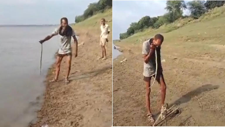 ‘Desi Bear Grylls’: Man Caught Eating Live Snake In UP River | WATCH