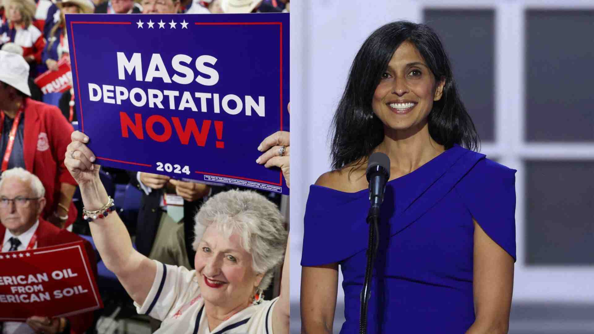 Crowds At RNC Hold ‘Mass Deportation’ Placards, As Usha Vance Talks About Her Indian Immigrant Parents