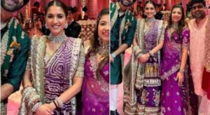 Radhika Merchant’s Standout Purple Lehenga Adorned With Intricate Lord Krishna Motifs: See Pics