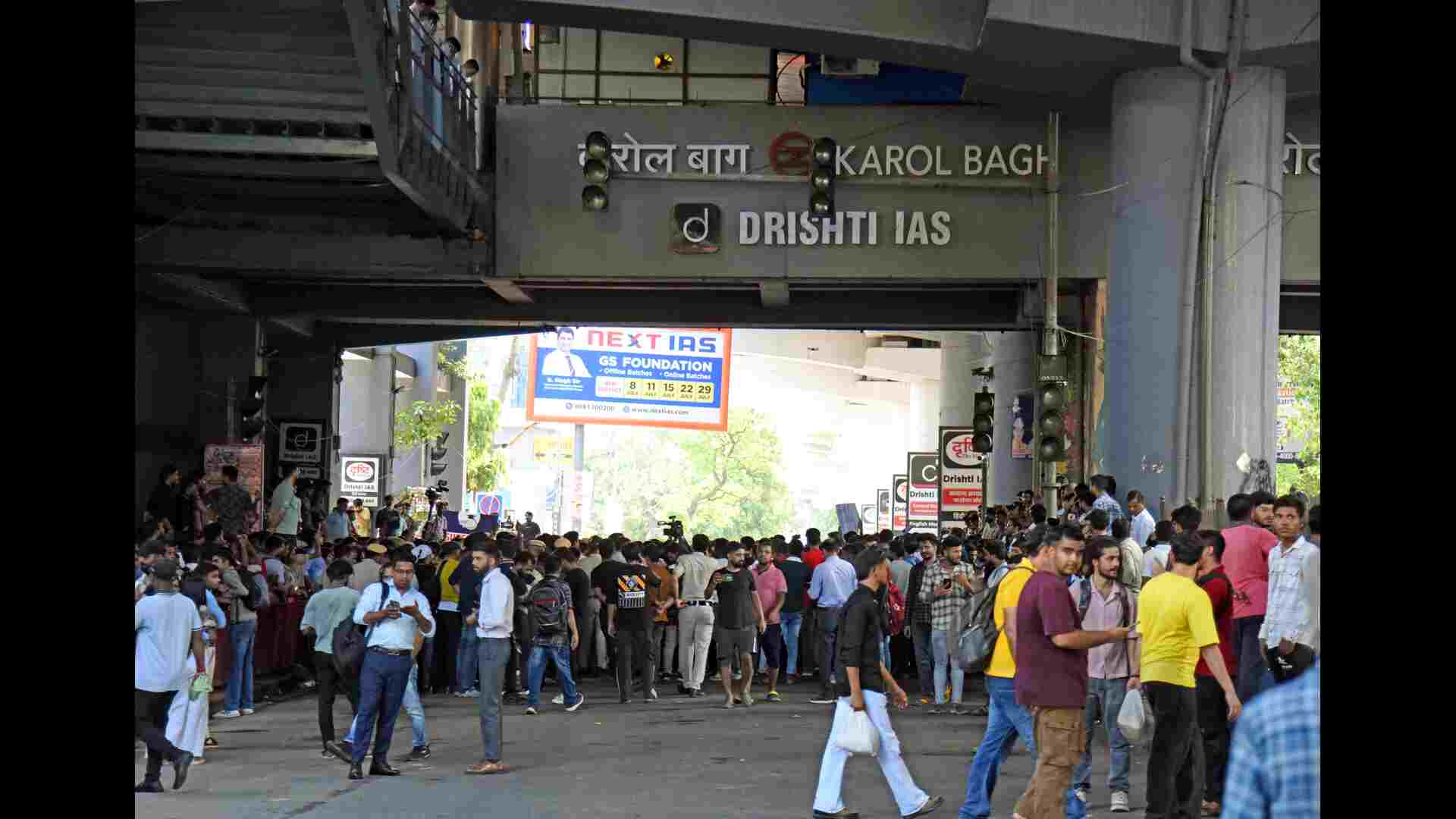 Students stage a protest after three civil service aspirants died due to flooding. (ANI photo)