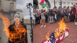 Watch: Protesters Burn US Flags and Clash with Police During Netanyahu’s Washington Visit