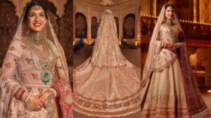 Bride Radhika Stuns In Abu Jani Sandeep Khosla Lehenga Inspired By Gujarati ‘Panetar,’ Featuring 5-Metre-Long Veil