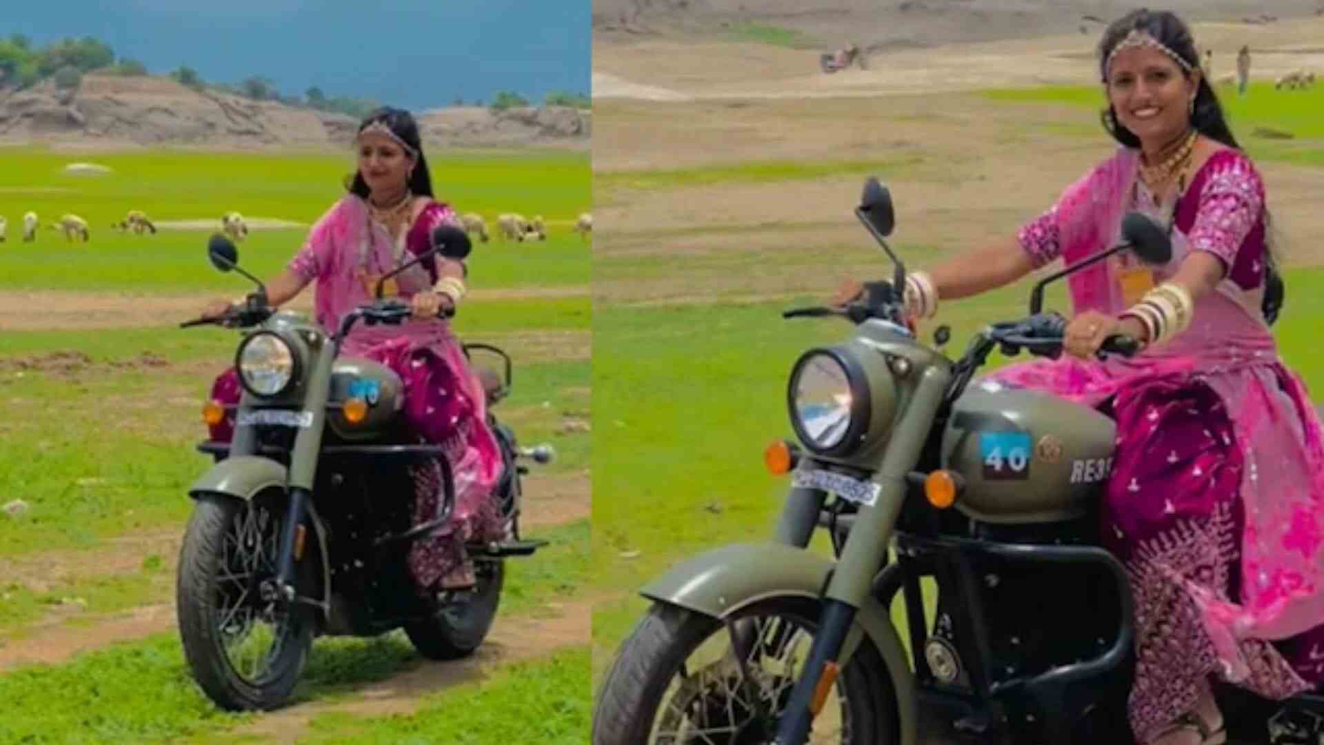 Watch: Woman Drives Royal Enfield Bullet In Traditional Ghagra-Choli, Netizens Amazed