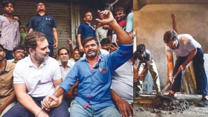 RAHUL INTERACTS WITH LABOURERS DURING HIS VISIT TO GTB NAGAR