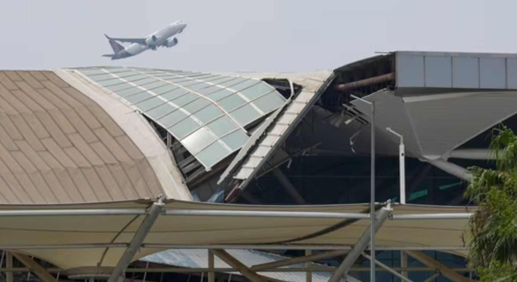 A plane departed from Indira Gandhi International Airport in New Delhi amidst heavy rain, following a canopy collapse that affected vehicles parked at Terminal-1.