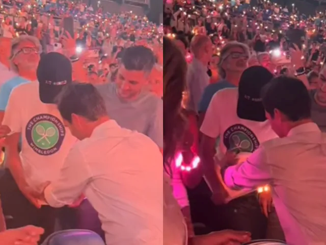 Roger Federer Signs Fan's Wimbledon T-Shirt at Coldplay Concert