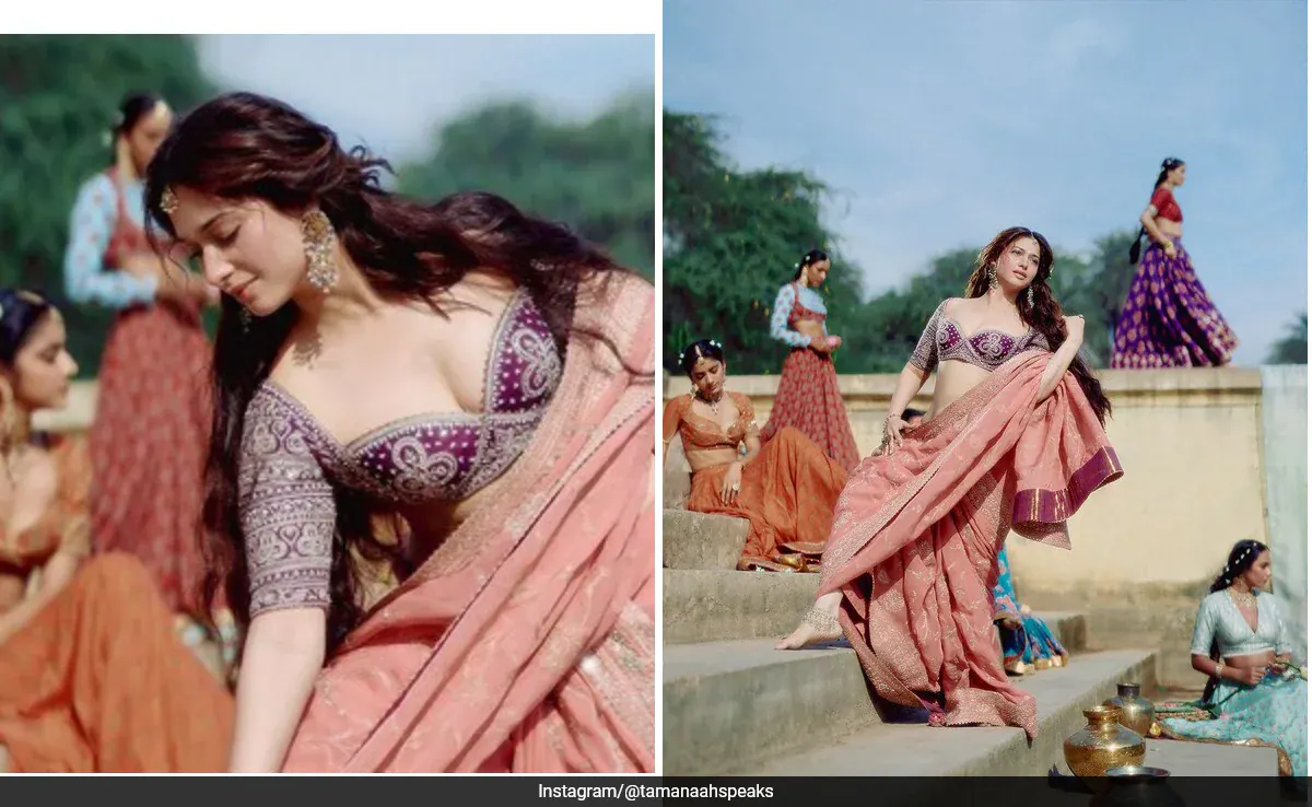 Tamannaah Bhatia Mesmerizes As Radha In Peach Torani Saree For Janmashtami