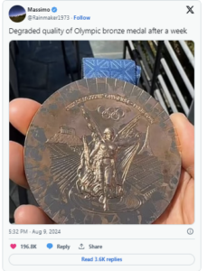 Paris Olympian Exposes ‘Chipped’ Medal After Just One Week, Sparks Outrage Over ‘Cheap’ Quality