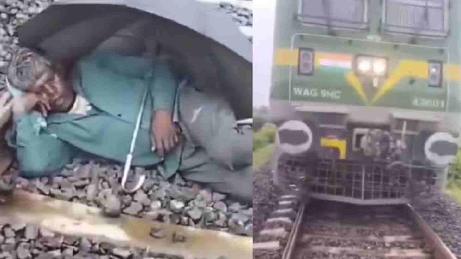 Watch: UP Man Asleep on Railway Track with Umbrella; Train Come, What Happens?