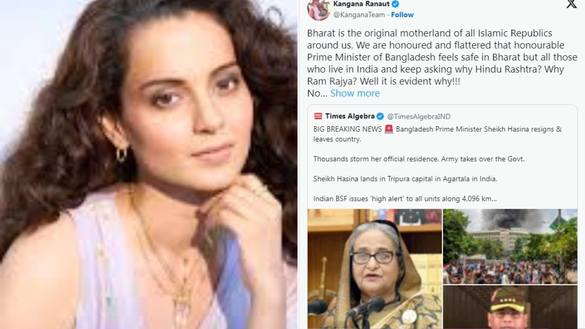 Kangana Ranaut praises Bharat as a safe haven while criticizing instability in Islamic republics, calling India’s Ram Rajya a blessing.