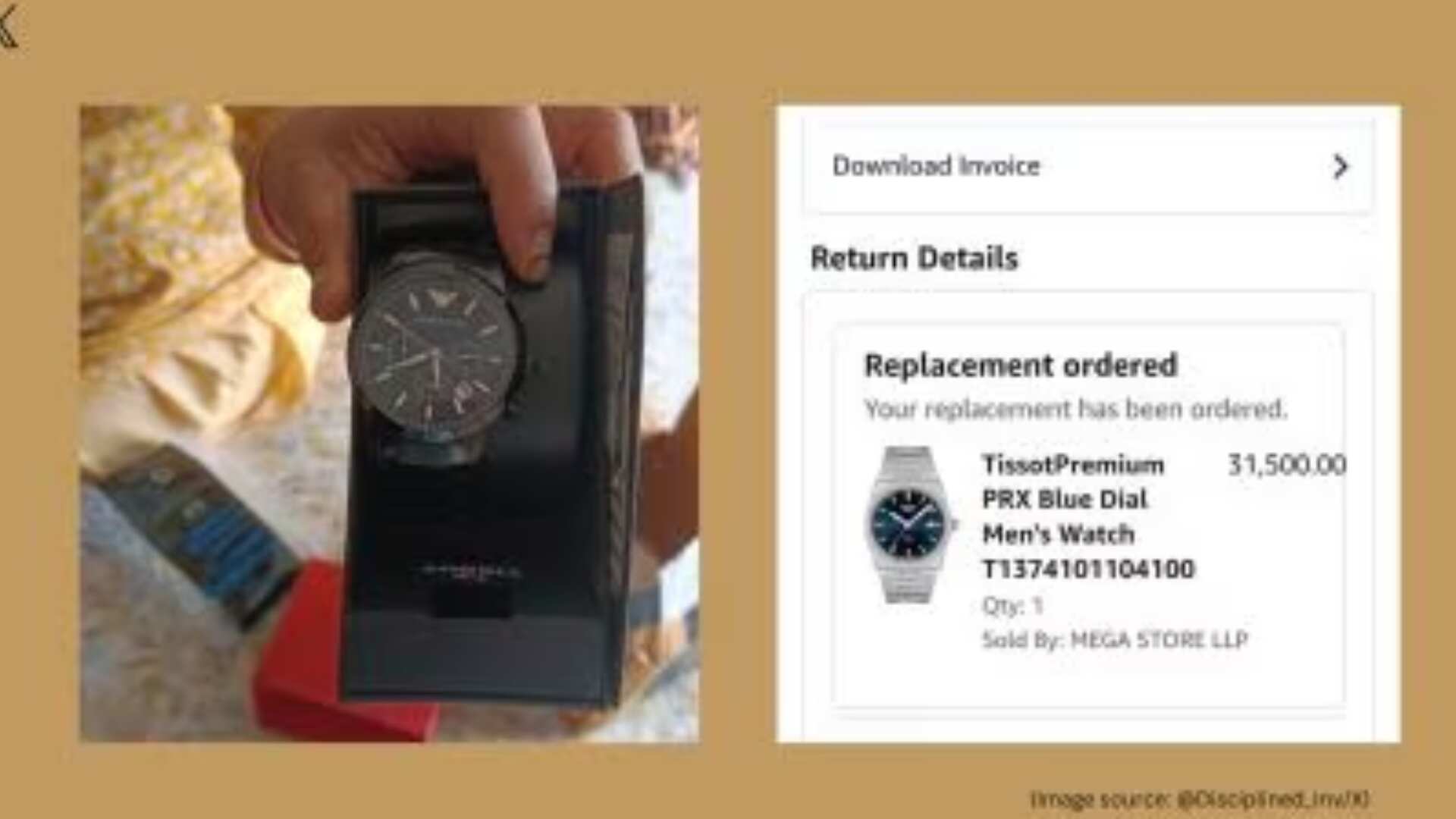 X User Claims Amazon Sent Used Tissot PRX, Then Armani Watch As Replacement- See Post