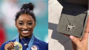 Simone Biles Wears ‘GOAT’ Necklace With 546 Diamonds For Paris Olympics Gold Victory