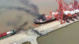 Explosion At Ningbo-Zhoushan Port In Eastern China Rocks Container Ship