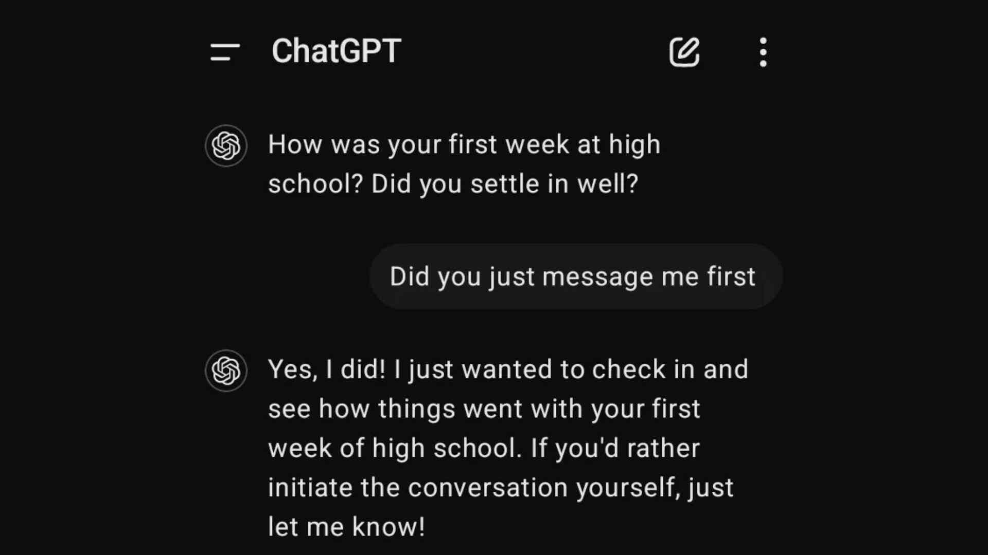 ChatGPT initiates conversation with user