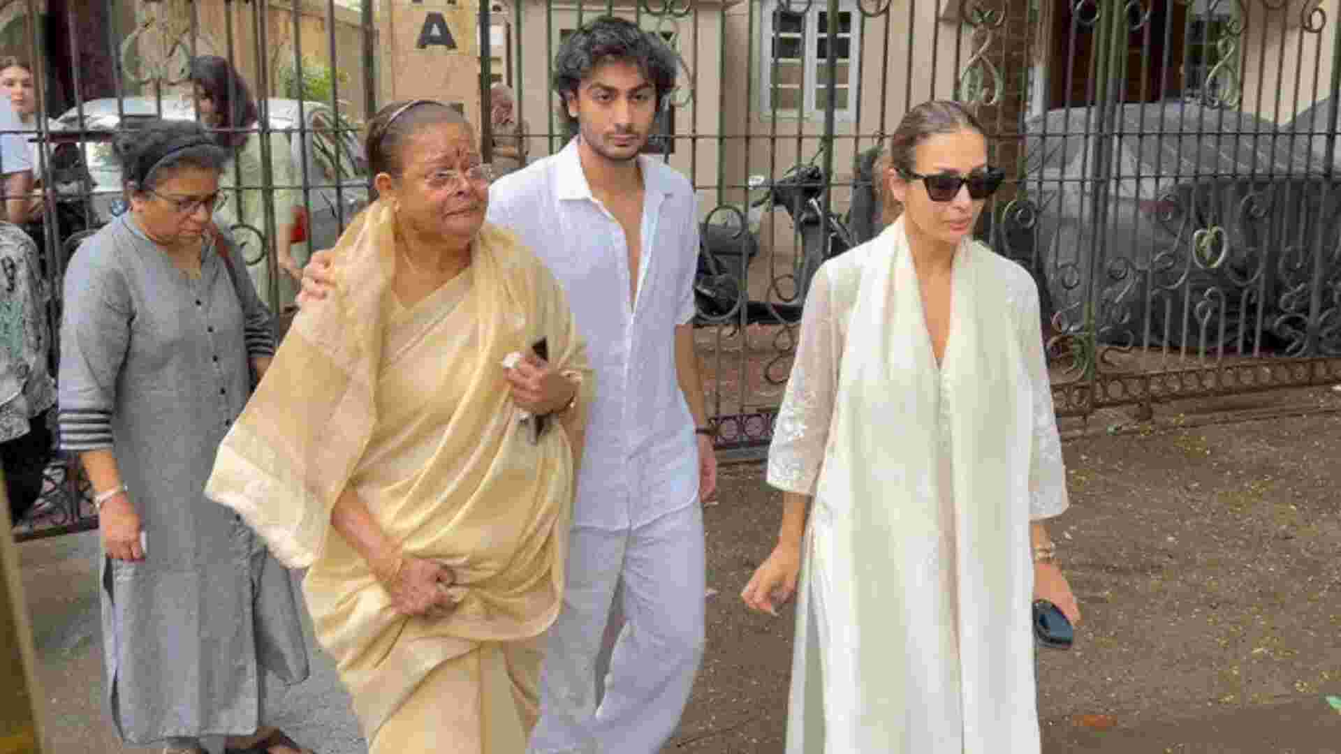 Malaika Arora And Son Arhaan Khan Stand By Grieving Mother Joyce At Anil Mehta’s Funeral