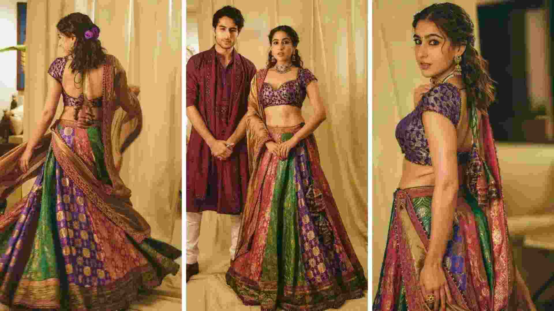 Sara Ali Khan Wears Stunning Lehenga Made From Vintage Brocade Saris At Ambani’s Ganesh Chaturthi Celebration