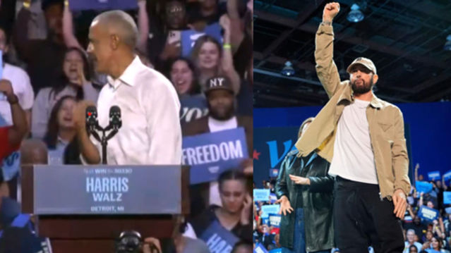 Barack Obama Raps Eminem’s 'Lose Yourself' at Detroit Rally Supporting Kamala Harris