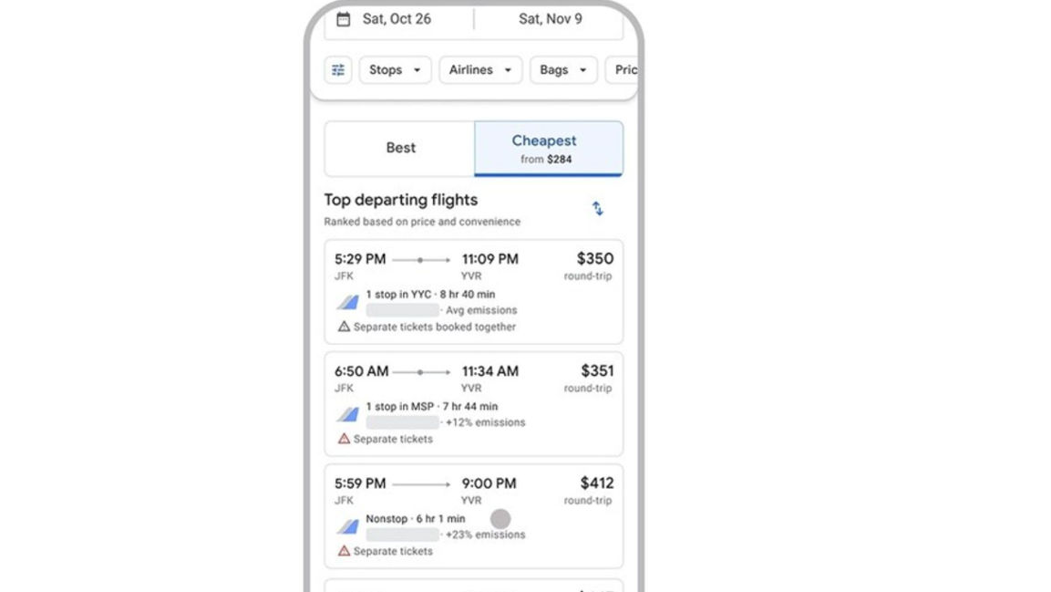 Google Flights Introduces New 'Cheapest' Tab