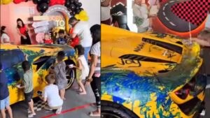 Only In Dubai: Toddlers Turn $500K Ferrari Into Canvas At Birthday Party, Paint It With Watercolours