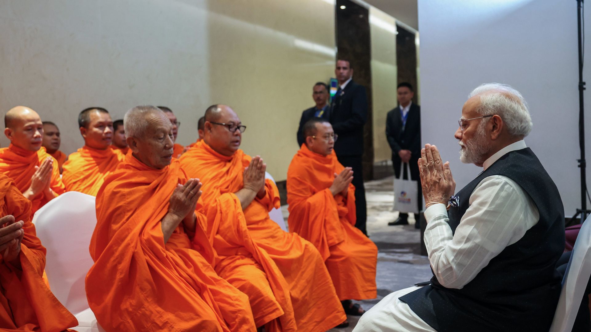 PM Modi receives Blessings from Buddhist Monks in Laos