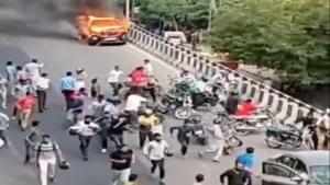 WATCH| Car on Fire Drives Through Jaipur Streets Terrorising Passersby