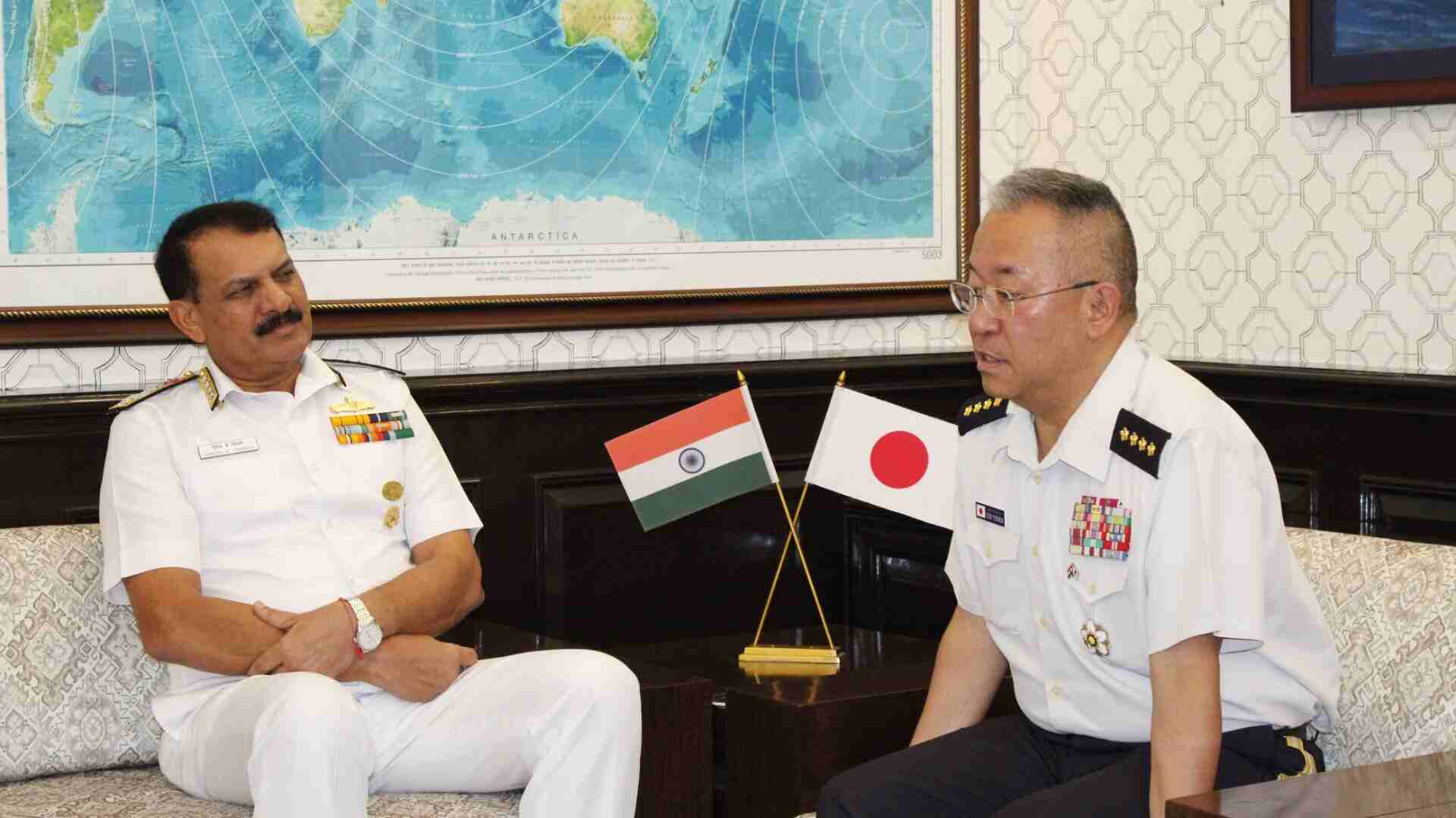 Gen Yoshihide Yoshida (R) and Admiral Dinesh K Tripathi (L) (X/@indiannavy)