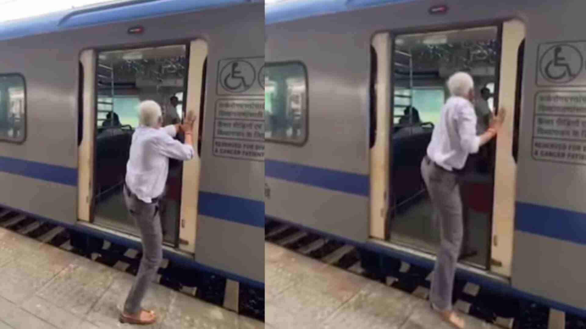 Elderly Man Attempts to Stop Doors of Mumbai AC Local