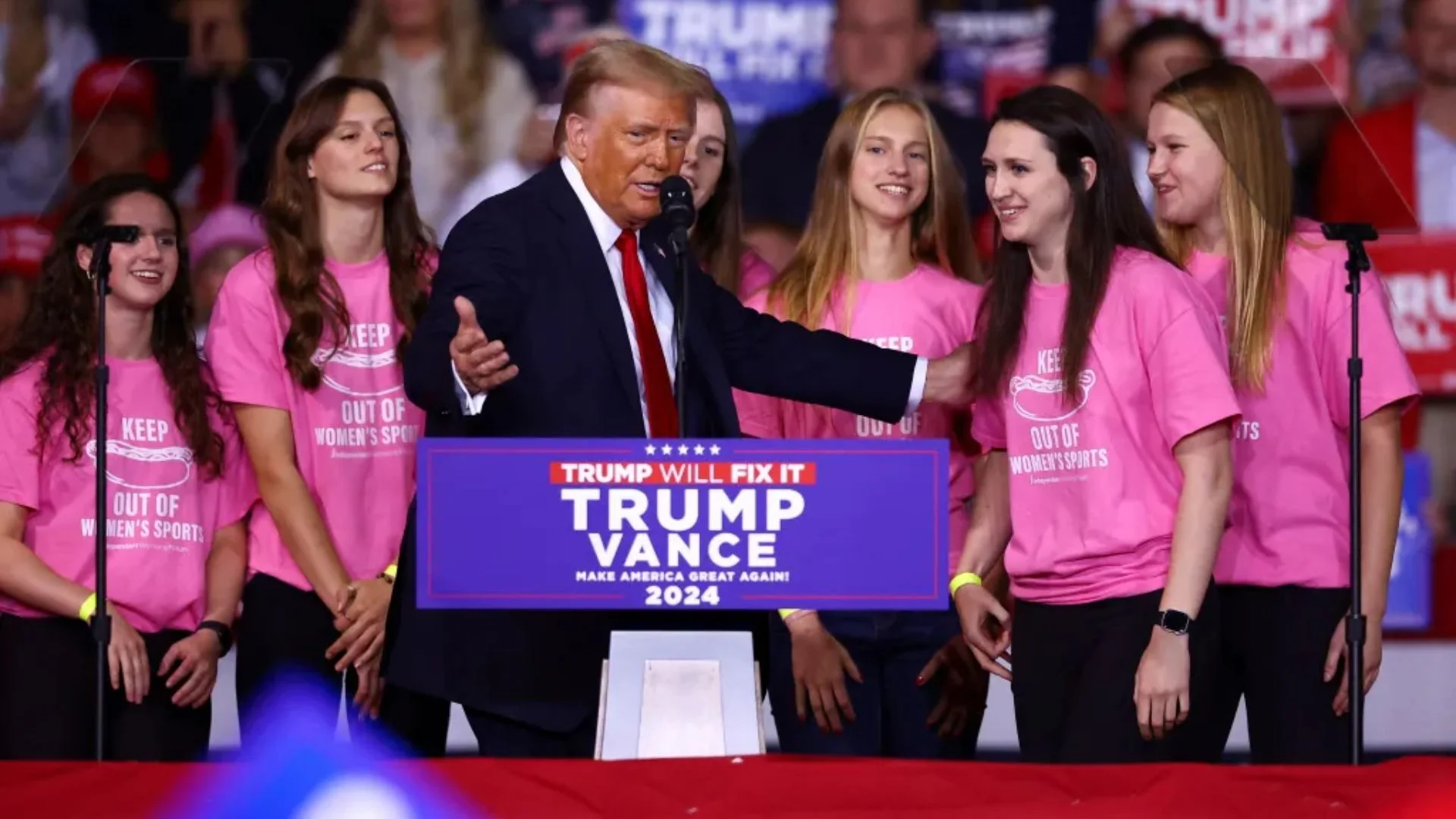 Trump Stands With Roanoke Women Swimmers In Rally Against Transgender Sports| Watch