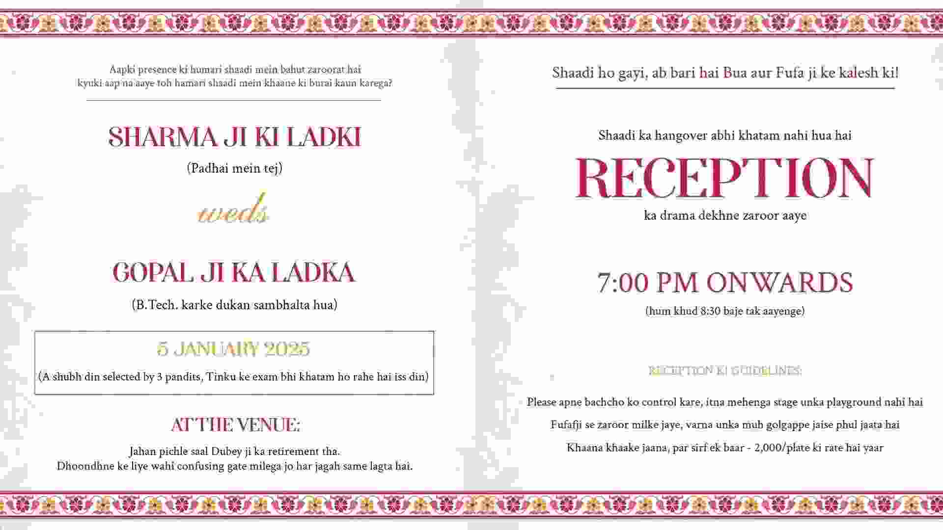 Wedding Card Of The Year: Sharma Ji Ki Ladki Weds Gopal Ji Ka Ladka