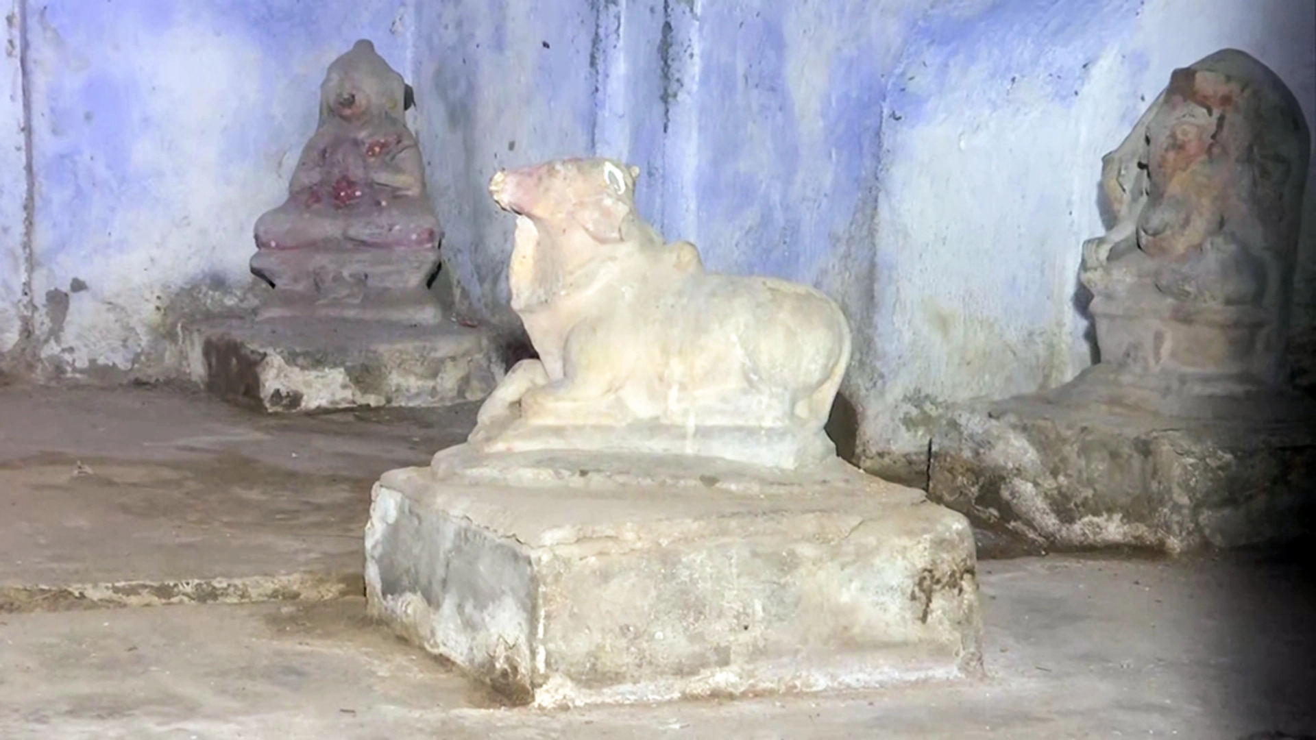 Statue of Nandi is seen at a temple in Sambhal that has been reopened after 46 years, in Sambhal on Dec 14