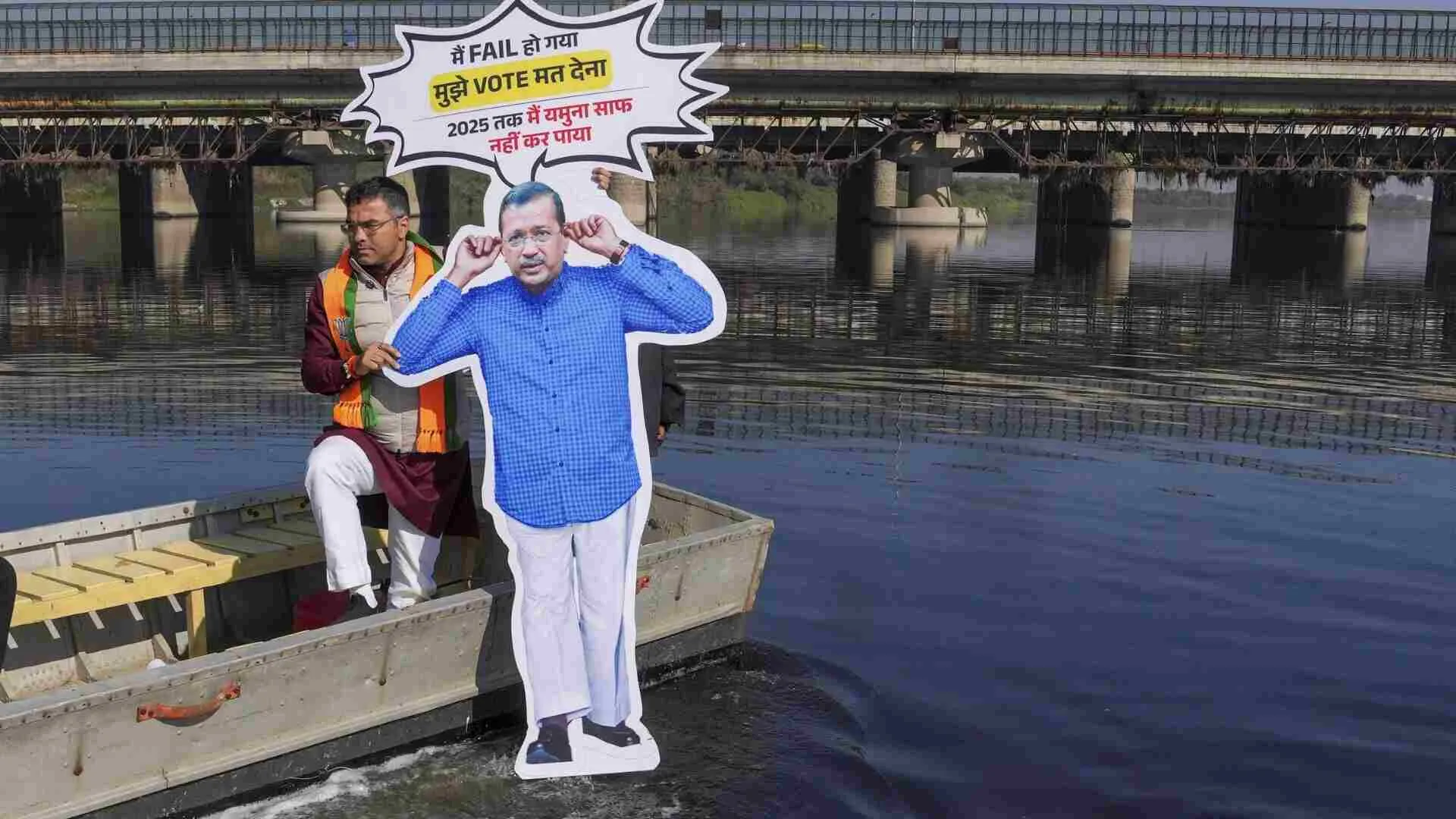 ‘Main Fail Ho Gaya…’: BJP Takes Kejriwal’s Poster for a Dip in Yamuna | WATCH