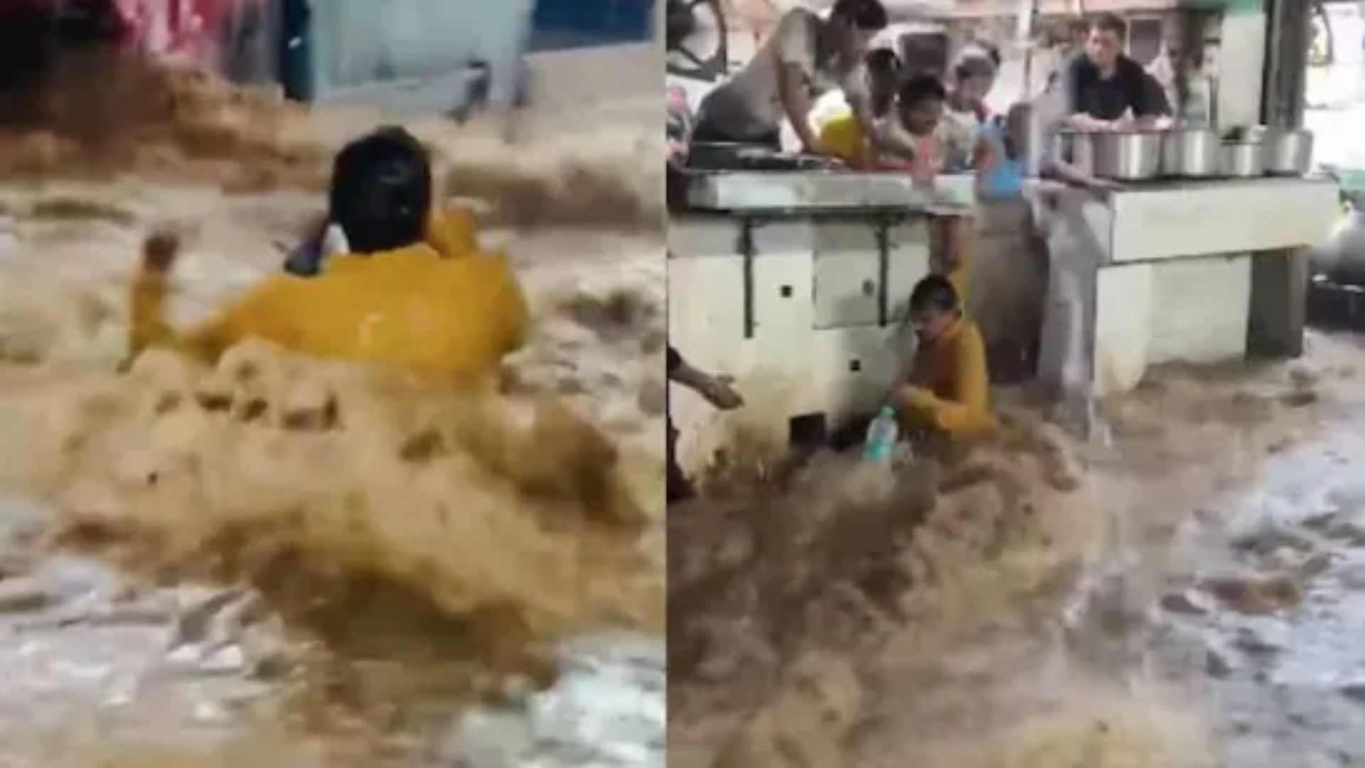 Rajasthan Man Swept Away by Floodwaters, Rescued by Hotel Staff | WATCH